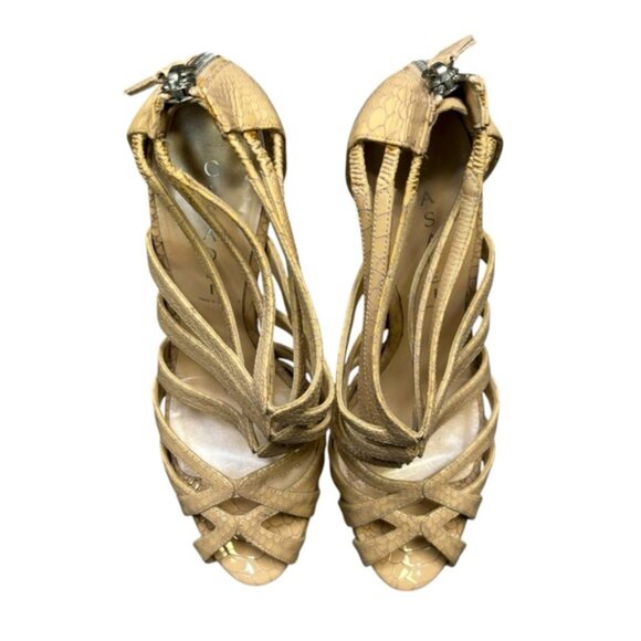CASADEI Women's Beige Leather Strappy Open Toe Platform Sandal Heels Size 10B - Picture 2 of 9